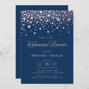 Rose Gold Foil Confetti Navy Blue Probe Abendessen Einladung