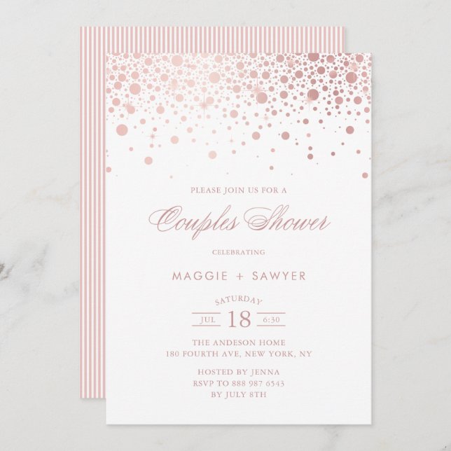 Rose Gold Foil Confetti Paare Einladung (Vorne/Hinten)