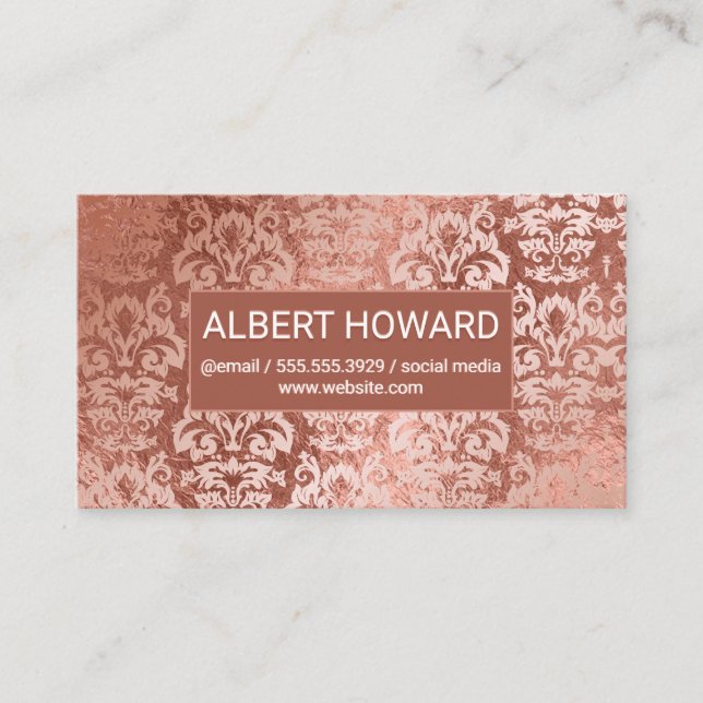 Rose Gold Foil Damask Hintergrund Metallischer Shi Visitenkarte (Vorderseite)