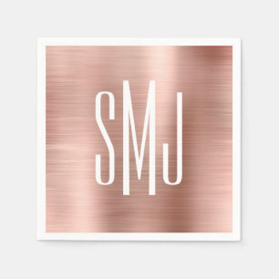 Rose Gold Foil Drei Buchstaben Monogramm Serviette