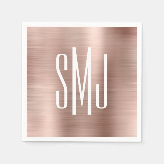 Rose Gold Foil Drei Buchstaben Monogramm Serviette (Vorderseite)