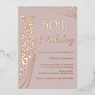 Rose Gold Foil Dress Pink Elegant 50. Geburtstag Folieneinladung