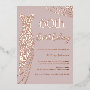 Rose Gold Foil Dress Pink Elegant 60. Geburtstag Folieneinladung