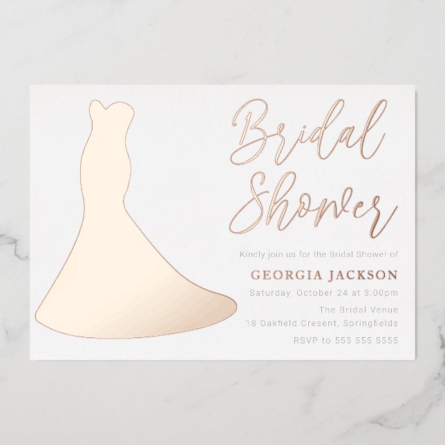 Rose Gold Foil Dress Silhouette Brautparty Folieneinladung (Vorderseite)