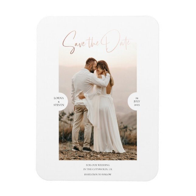 Rose Gold Foil Effect Script Save the Date Karte Magnet (Vertikal)