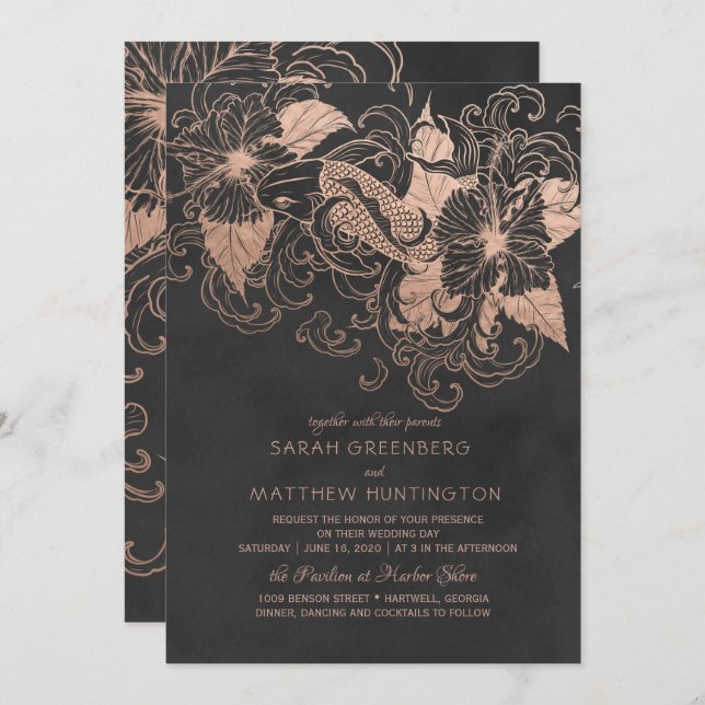 Rose Gold Foil Floral Koi Hochzeit Einladung (Vorne/Hinten)
