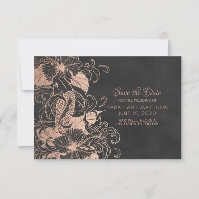 Rose Gold Foil floral Koi Hochzeit speichern Datum Save The Date (Vorderseite)