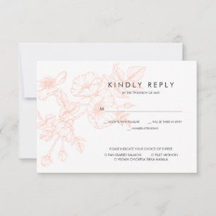 Rose Gold Foil Floral Wedding RSVP mit Speisen