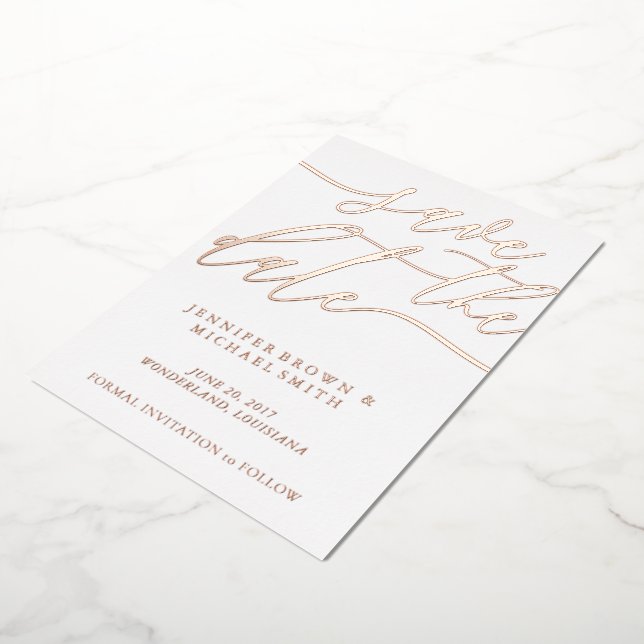 Rose Gold Foil Foto Hochzeit speichern Sie das Dat Folieneinladung (Gedreht)