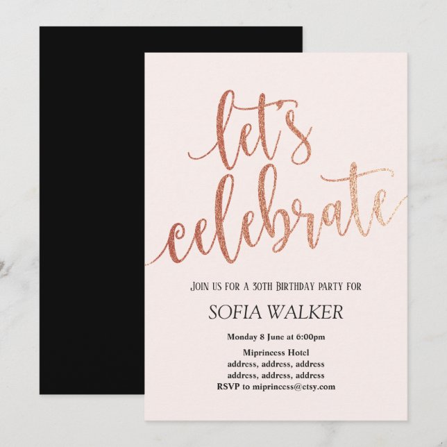 Rose Gold Foil , Geburtstagsfeier Einladung (Vorne/Hinten)