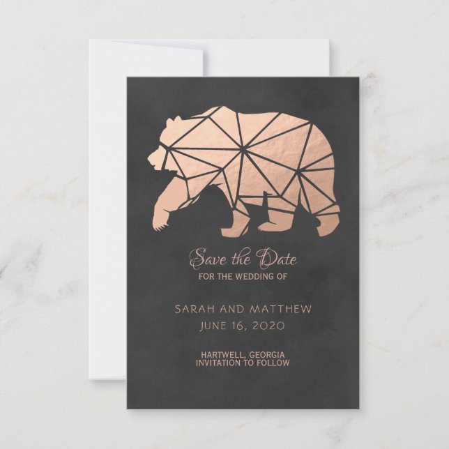 Rose Gold Foil Geo Bear Hochzeit speichern Sie das Save The Date (Vorderseite)