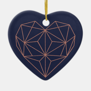 Rose Gold Foil Geometric Heart Navy Blue Foto Keramik Ornament