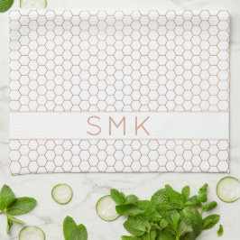 Rose Gold Foil Geometric Hexagon Monogramm Geschirrtuch