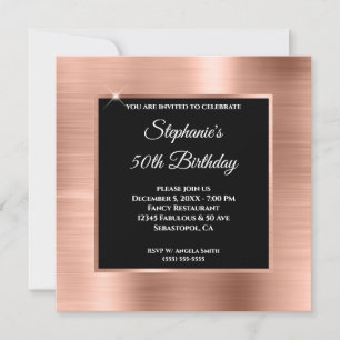 Rose Gold Foil Glam Black Overlay 50. Geburtstag Einladung