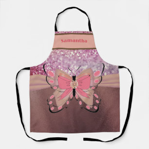 Rose Gold Foil Glittery Butterfly Bow Mädchenname Schürze