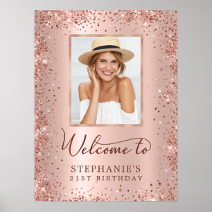 Rose Gold Foil Glitzer 21. Geburtstag Foto Willkom Poster