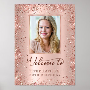 Rose Gold Foil Glitzer 30. Geburtstag Foto Willkom Poster