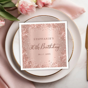 Rose Gold Foil Glitzer 30. Geburtstagsmonogramm Serviette