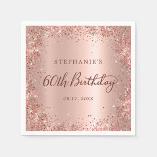 Rose Gold Foil Glitzer 60. Geburtstagsmonogramm Serviette