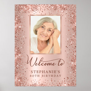 Rose Gold Foil Glitzer 80. Geburtstag Foto Willkom Poster