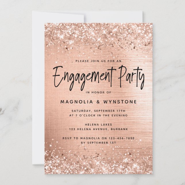 Rose Gold Foil Glitzer Engagement Partei Einladung (Vorderseite)
