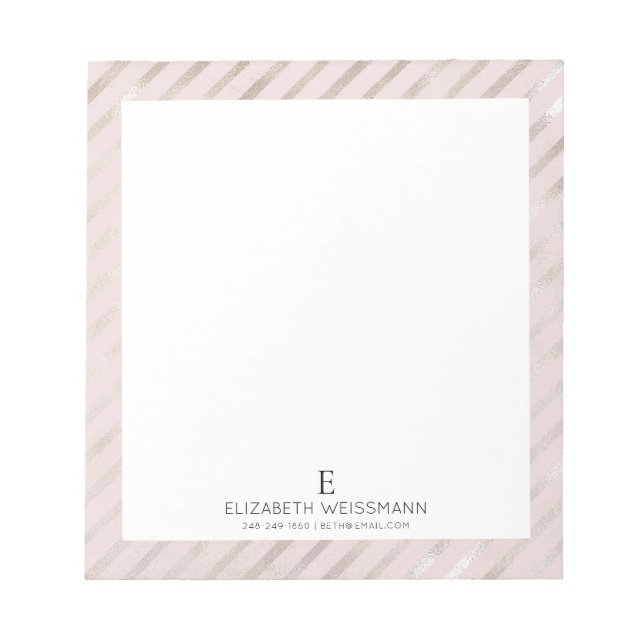 Rose Gold Foil Glitzer Monogram Custom Girl Notizblock (Vorderseite)