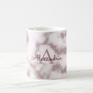 Rose Gold Foil Glitzer Rosa Marmorname Monogramm Kaffeetasse