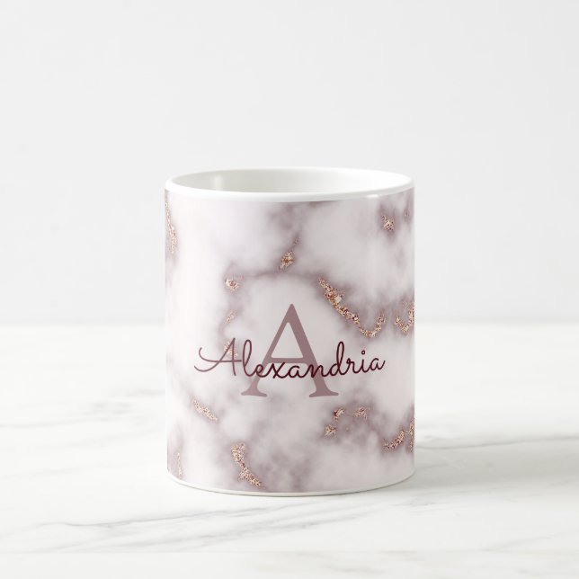 Rose Gold Foil Glitzer Rosa Marmorname Monogramm Kaffeetasse (Mittel)