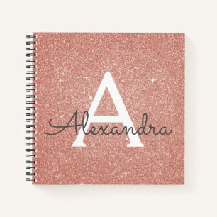 Rose Gold Foil Glitzer Sparkeller Monogram Noteboo Notizbuch