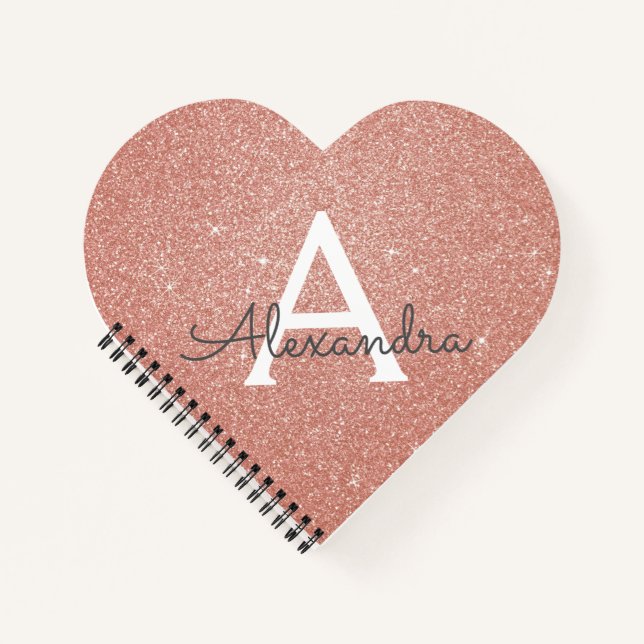 Rose Gold Foil Glitzer Sparkeller Monogram Noteboo Notizbuch (Vorderseite)