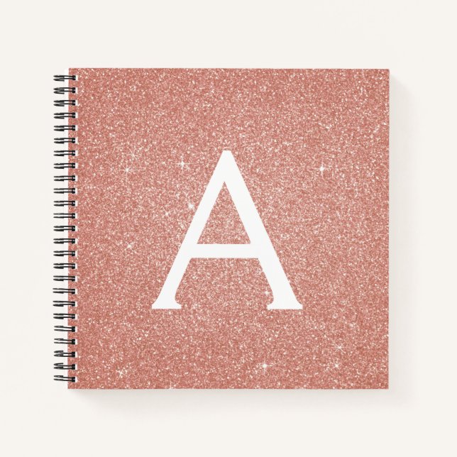 Rose Gold Foil Glitzer Sparkeller Monogram Noteboo Notizbuch (Vorderseite)