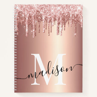 Rose Gold Foil Glitzer Tropfen Monogram Script Notizbuch