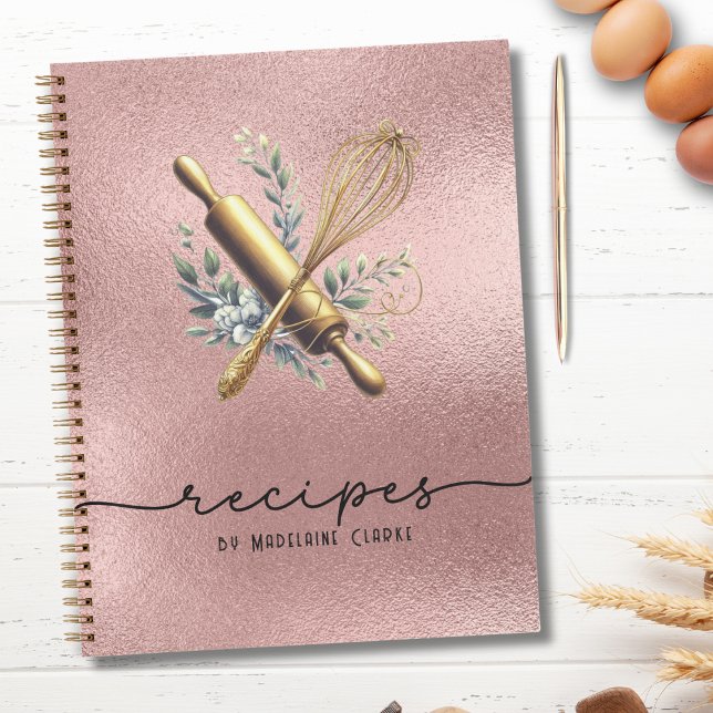 Rose Gold Foil & Gold Whisk Bäckerei Backgeschirr Notizbuch (Von Creator hochgeladen)