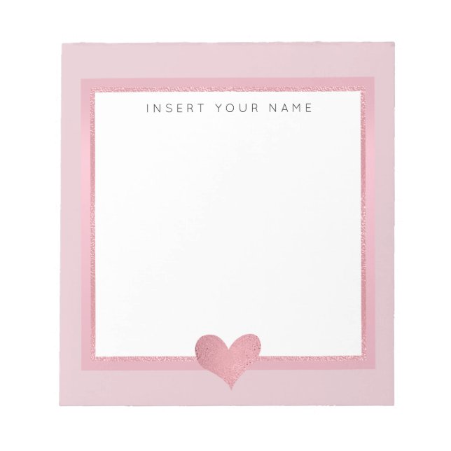 Rose Gold Foil Heart Notepad 5.5" x 6" Notizblock (Vorderseite)