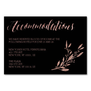 Rose Gold Foil Hochzeitsunterkunft Floral Black Tischnummer