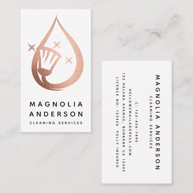 Rose Gold Foil House Reinigungsdienste Visitenkarte (Vorne/Hinten)