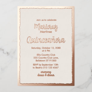 Rose Gold Foil Ivory Quinceañera Foto Einladung