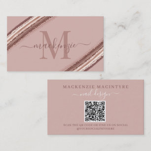 Rose Gold Foil Kupfer Pinsel Monogram QR Code Visitenkarte