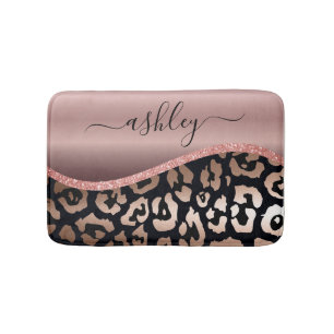 Rose Gold Foil Leopard Print Badematte