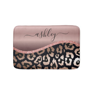 Rose Gold Foil Leopard Print Badematte
