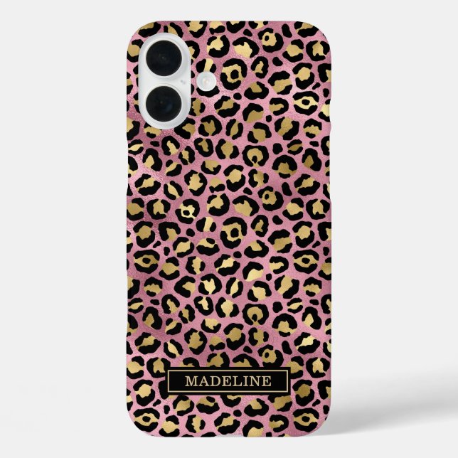 Rose Gold Foil Leopard Print Monogrammed Case-Mate iPhone Hülle (Rückseite)