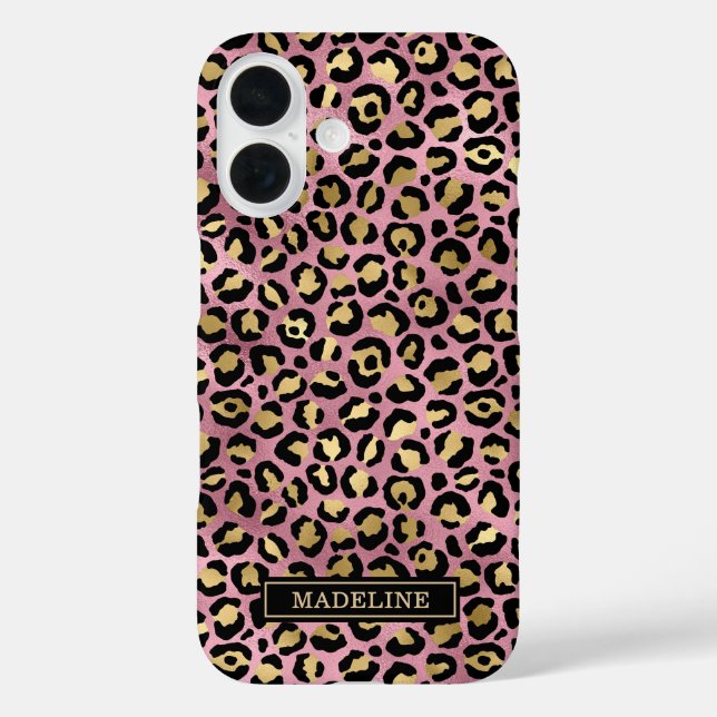 Rose Gold Foil Leopard Print Monogrammed Case-Mate iPhone Hülle (Rückseite)