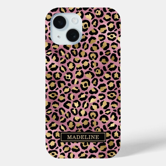 Rose Gold Foil Leopard Print Monogrammed Case-Mate iPhone Hülle (Rückseite)