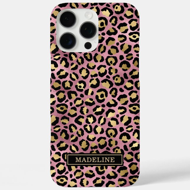 Rose Gold Foil Leopard Print Monogrammed Case-Mate iPhone Hülle (Rückseite)