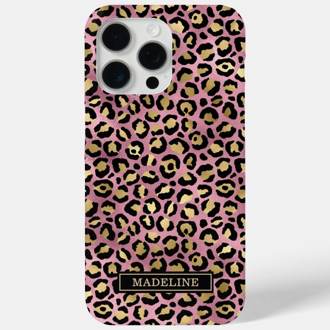 Rose Gold Foil Leopard Print Monogrammed  Case-Mate iPhone Hülle (Rückseite)