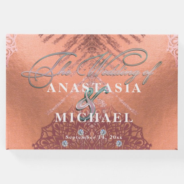 Rose Gold Foil Luxus Glam Stilvolle Hochzeit Gästebuch (Vorderseite)