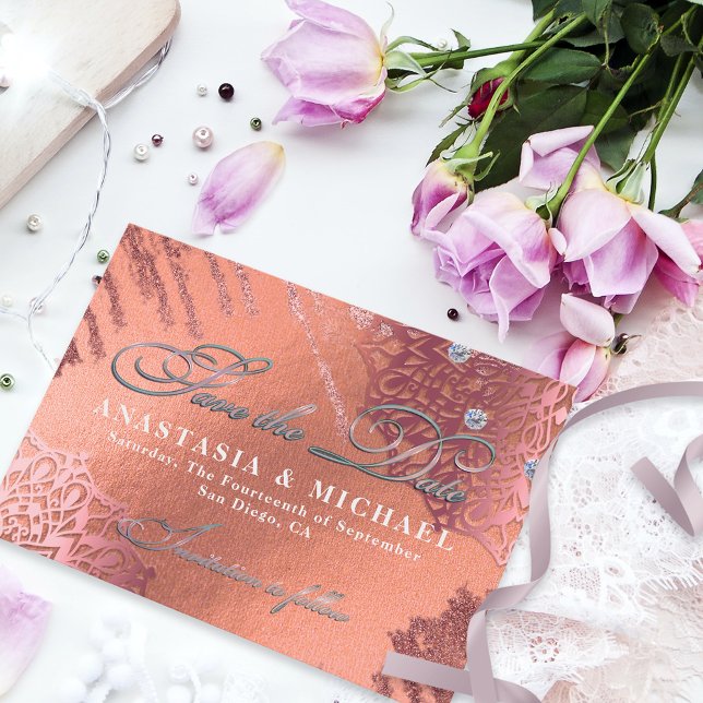 Rose Gold Foil Luxus Glam Stilvolle Hochzeit Save The Date (Von Creator hochgeladen)