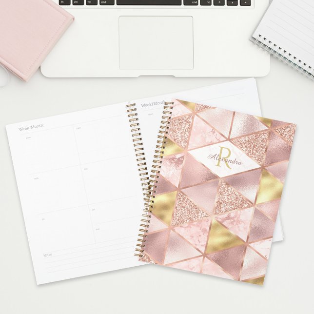 Rose Gold Foil Marble Glam Geometric Monogram Planer (Von Creator hochgeladen)