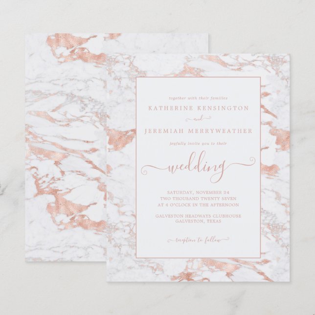Rose Gold Foil Marmor Einladung (Vorne/Hinten)