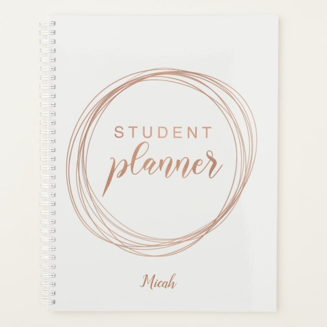 Rose Gold Foil Modernes Monogramm Name Student Planer (Vorderseite)